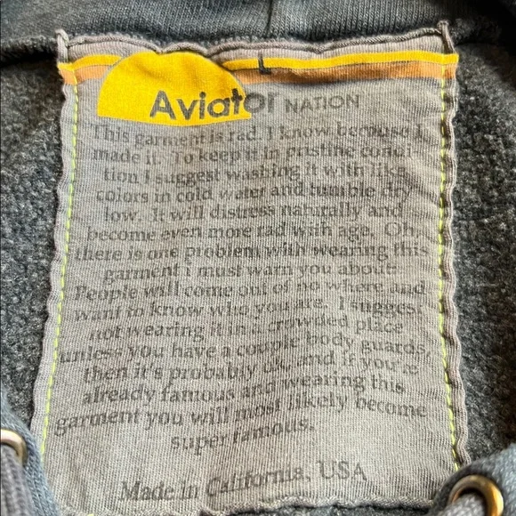 AVIATOR MEN’S NATION RELAXED PULLOVER CHARCOAL HOODIE SZ L - Picture 7 of 13